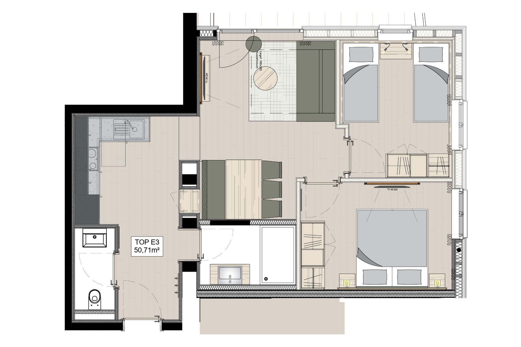 Grundriss Apartment Top E3